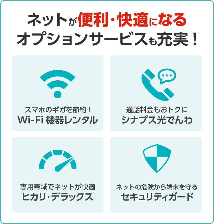 ネットが便利・快適になるオプションサービスも充実！